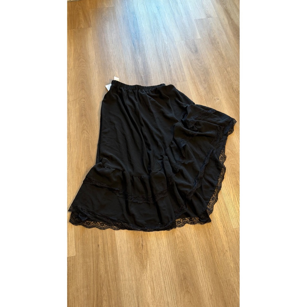 Verdusa Black Maxi Skirt High Low Asymmetrical Lace Trim Ruffle Gothic Boho - S - Picture 3 of 11